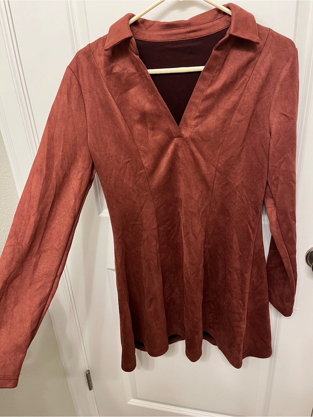SHEIN Burnt Orange Collared V-Neck Long Sleeve Dress